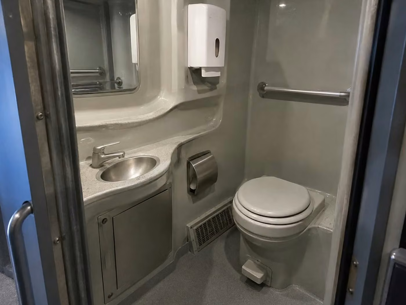 post falls 56 passenger charter bus onboard restroom